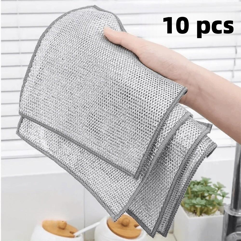 

10pcs Single Layer Wire Dishwashing Rags Non-stick Silver Wire Wipes Kitchen
