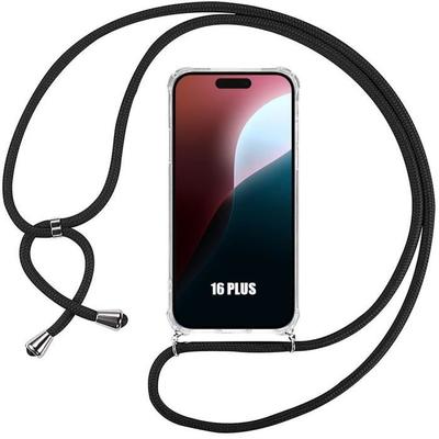Protective Case - Thin Flexible - for iPhone 16 Plus - Anti-Scratch - Lanyard Included - Black