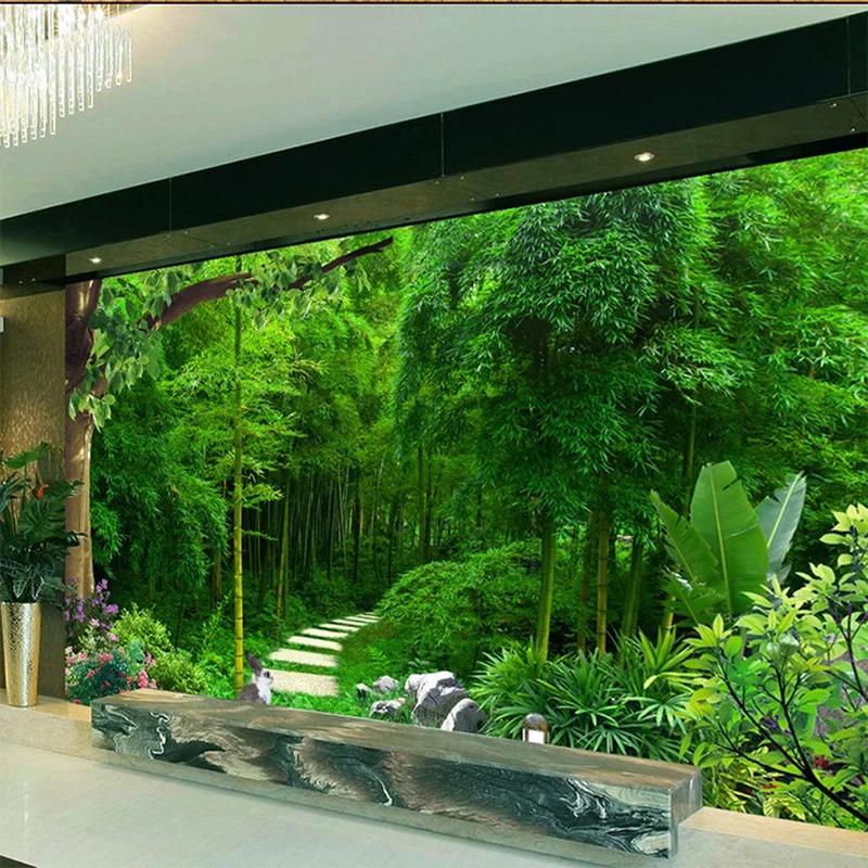Custom 3D Mural Wallpaper Living Room Bedroom Sofa TV Background Wallpaper Green Bamboo Green Fresh Photo Waterproof Wallpaper
