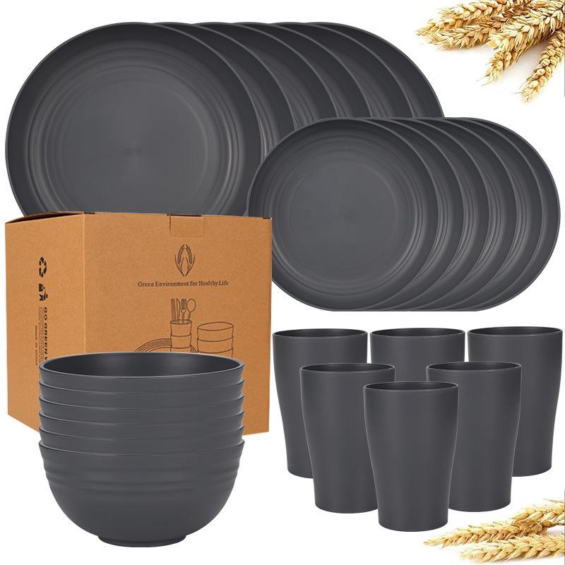 Rice Husk Disposable Tableware Set - Food Grade, High Temperature Resistant Bowls, Plates, and Chopsticks.