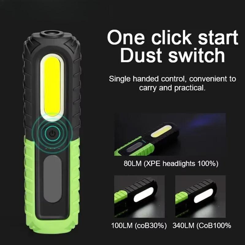 USB Rechargeable Flashlight Waterproof COB Torch Working Light Portable Powerful Lanterns For Outdoor Repair Home Camping Hiking