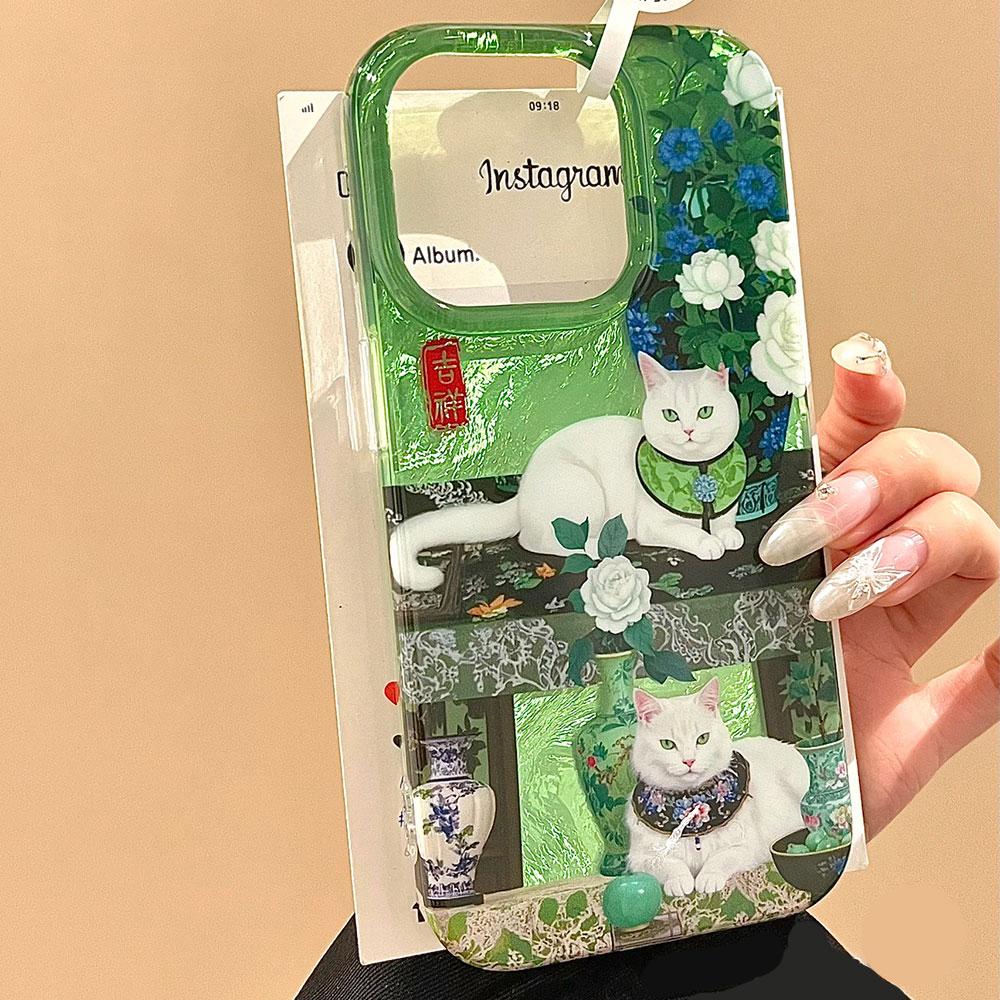 Cute Cat Flower Vortex Pattern Women Phone Case for Iphone 16 15 14 7 8 Plus 13 11 12 Pro Max X XS XR SE 2022 2020 16e 10 Cover