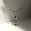 Y2k Red Rose Pendant Pendants Necklace for Women Men Hip Hop Neck Chain Rave Gift Gothic Trendy Jewelry Accessories