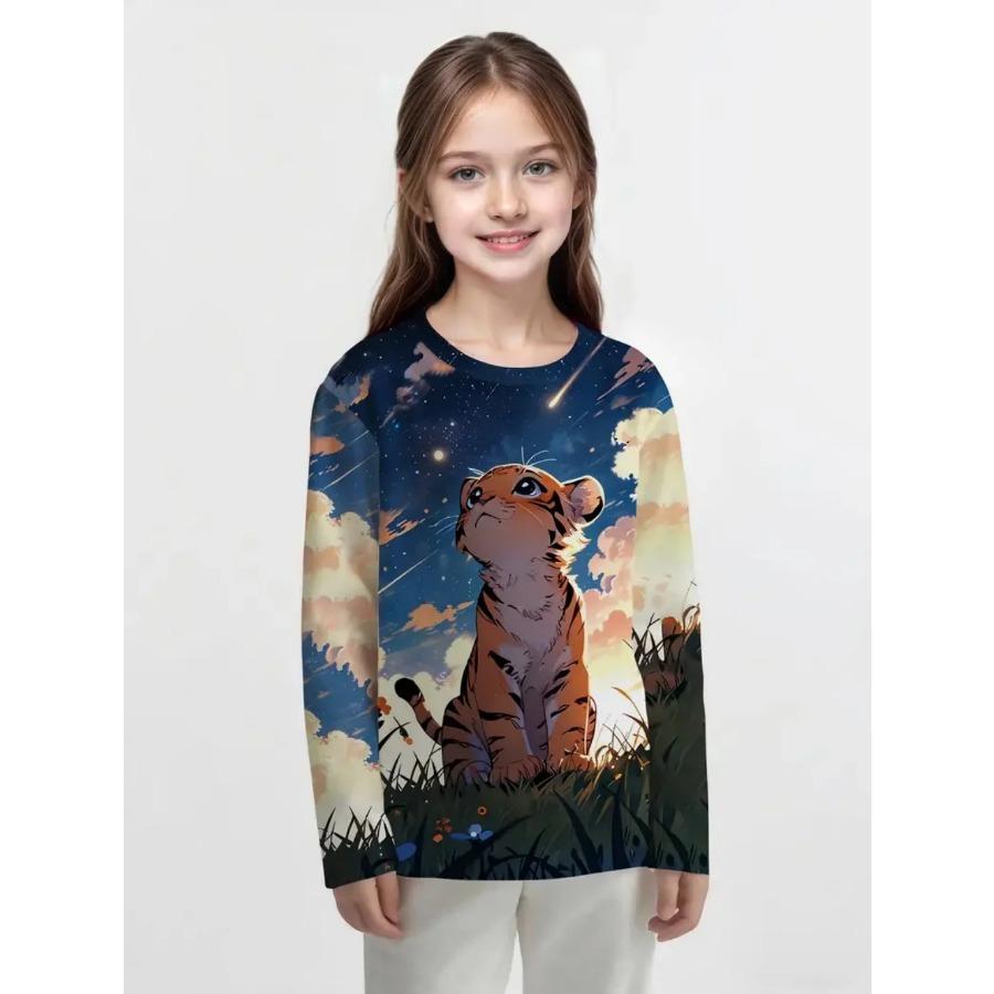 Süße Tiere 3D-Druck T-Shirt Oberteile Lässige Langarm-T-Shirts Mädchenkleidung Mode Komfort Rundhalsausschnitt Kinderkleidung
