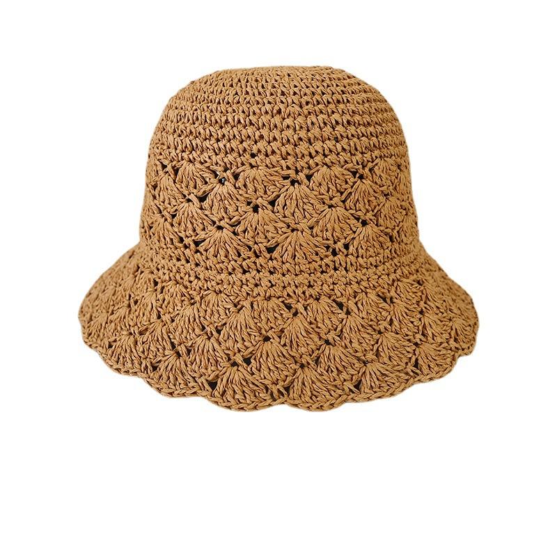 Dámský plážový letní slaměný klobouk s dutým slaměným kloboukem, sluneční klobouk, opalovací krém, módní skládací klobouk