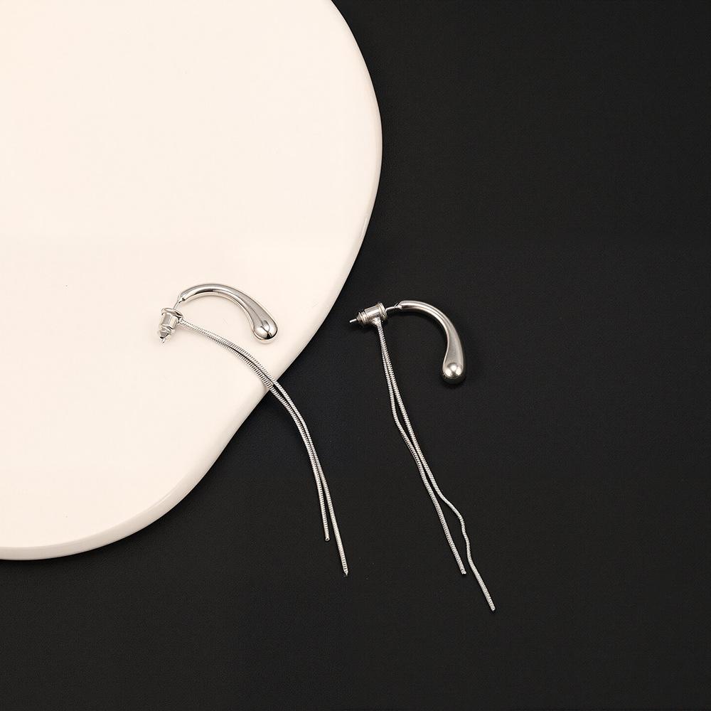 Silver Needle Water Drop Tassel Earrings - Retro, Light Luxury, Simple Cool Style Accessories