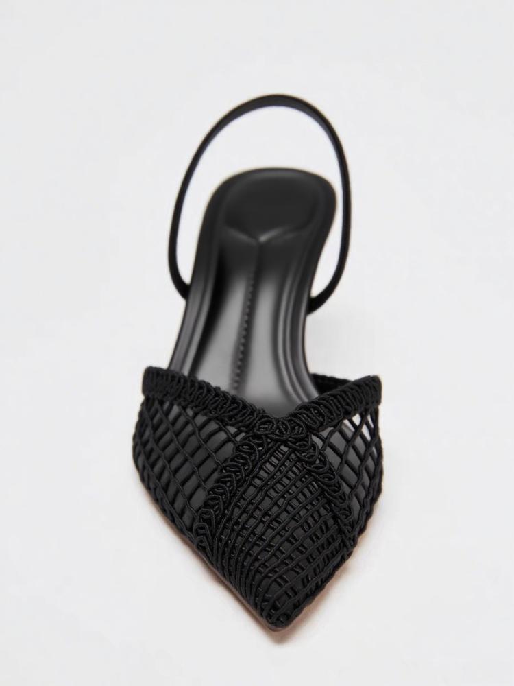 Fashion Mesh Woven Heeled Sandals Women Sexy Pointed Toe Back Strap Thin High Heels Comfortable Elegant Designer Shoes for Women Pumps