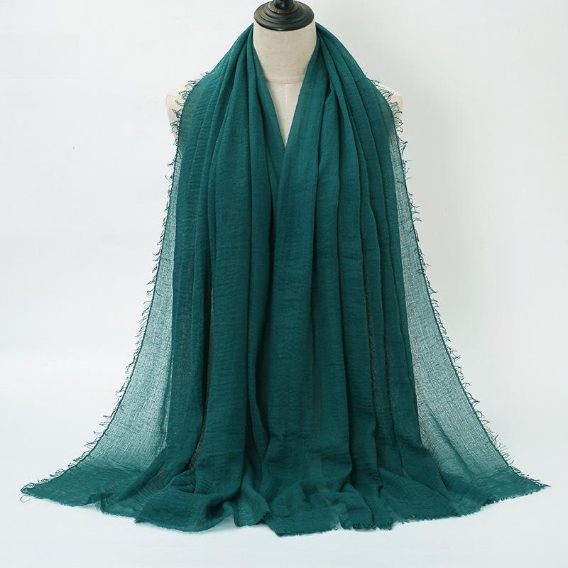 New Style Wrinkled Cotton Scarf with Fur Edge and Rayon, Large Solid Color Women's Headscarf BS414