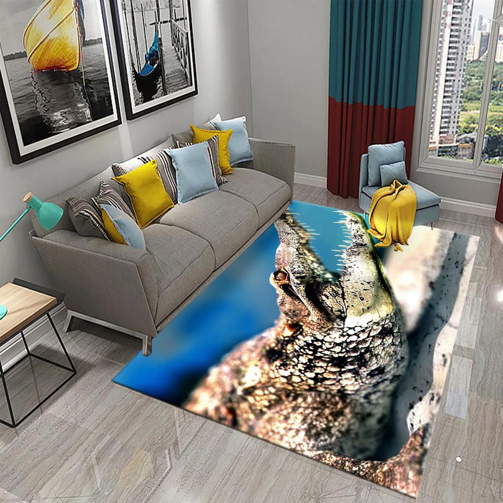 3D Crocodile Carpet Ferocious Wild Animal Rug for Living Room Bedroom Decor Carpet Kids Room Play Floor Mat Child Game Area Rug