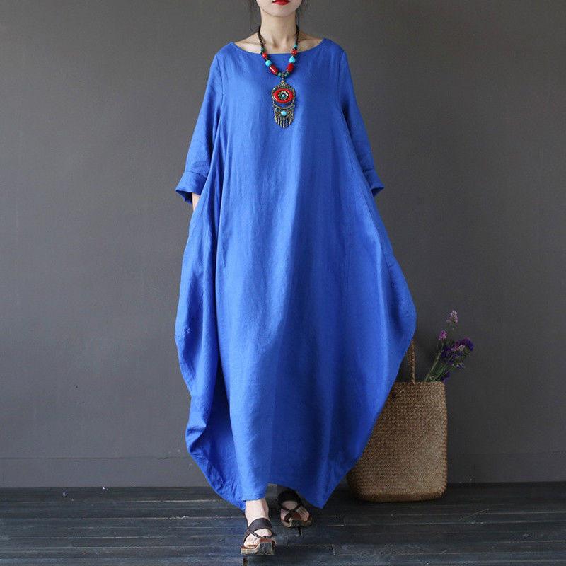 Timeless Design Usa Women Crew Neck Loose Cotton Baggy Maxi Dress Perfect For Summer Occasions