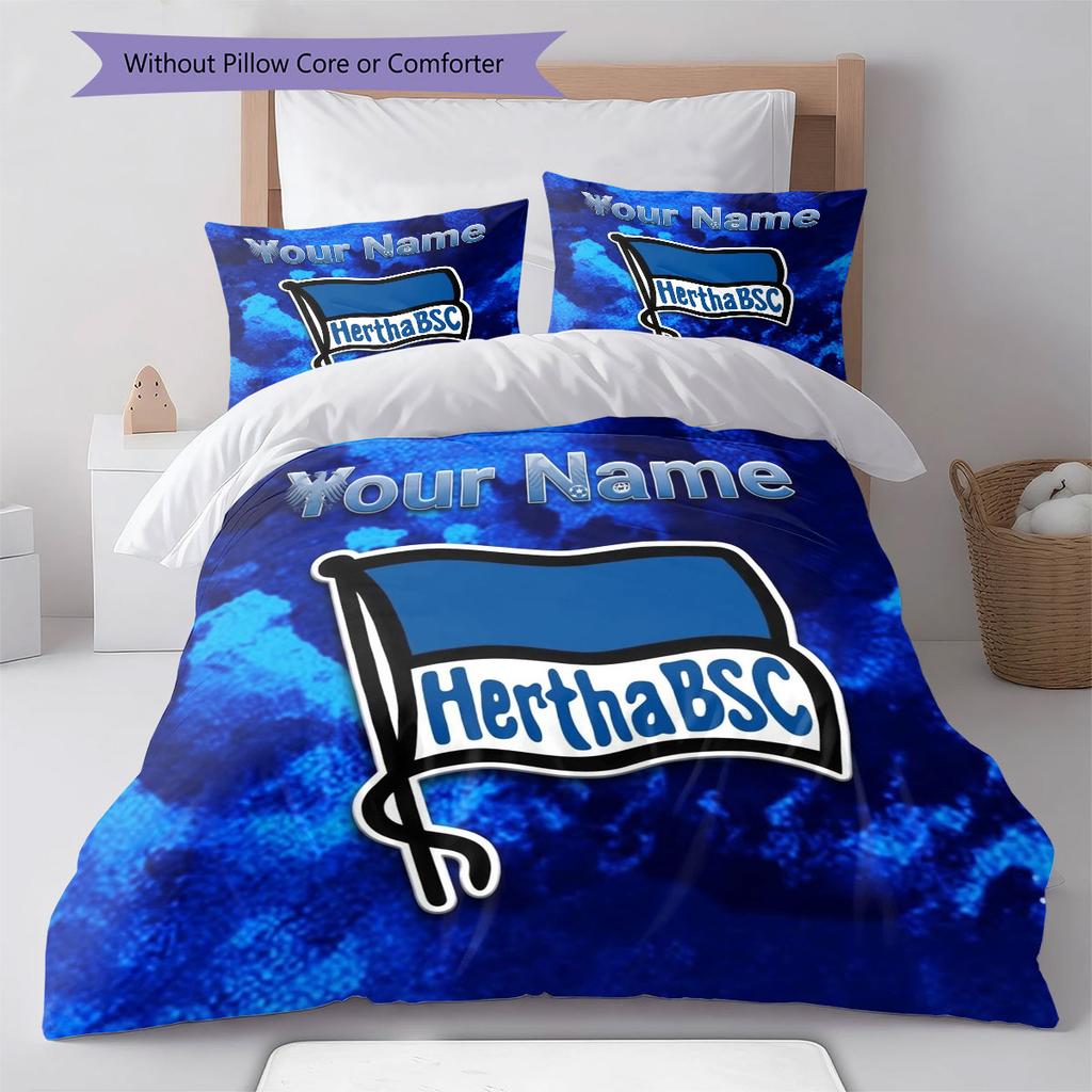 Hertha BSC Custom Name Pattern Bedding,Quilt Set Quilt Cover Pillowcase Home Birthday Gift(1 * Duvet Cover + 2 * Pillowcase, Without Core)