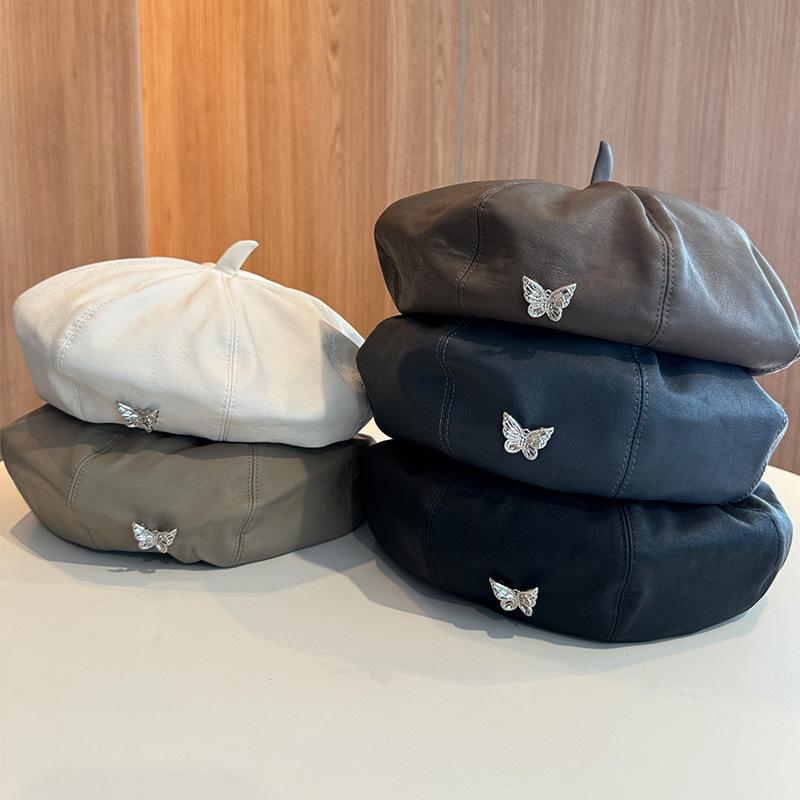 Chic Faux Leather Beret for Women - Waterproof, Non-Stretch, Fashionable British Retro Style Octagonal Cap