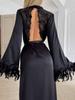 Pigiama con vestaglia in raso e pizzo senza schiena da donna europeo e americano – Elegante e sexy