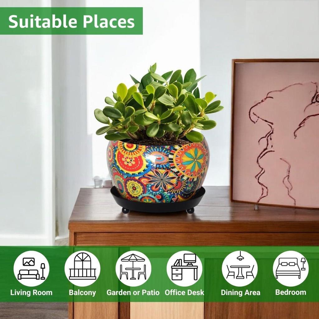 5 Inches, Lily Designer Metal Plant Pot with Saucer Plate | Indoor Outdoor Home Decor Item for Garden Plants Flower, Balcony, Patio, Living Room,