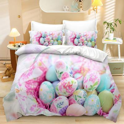 Home Textiles Three-Piece Easter Color Cartoon Digital Printing Quilt Pillowcase Bedding
