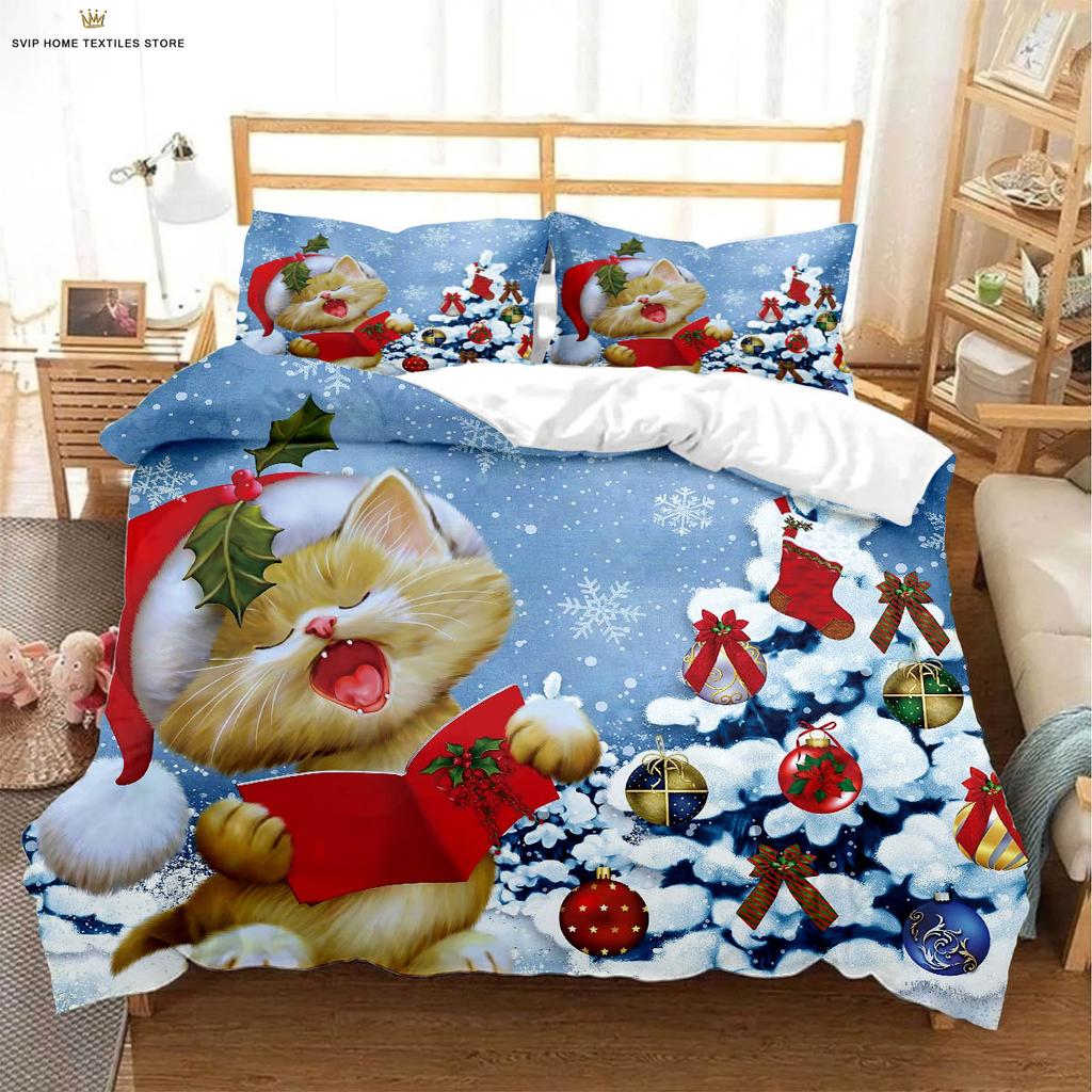 Cute Cat 3d Printed Quilt Cover Bedding Set Textile Products Duvet Cover Pillowcase Three-Piece Set Children's Gift
