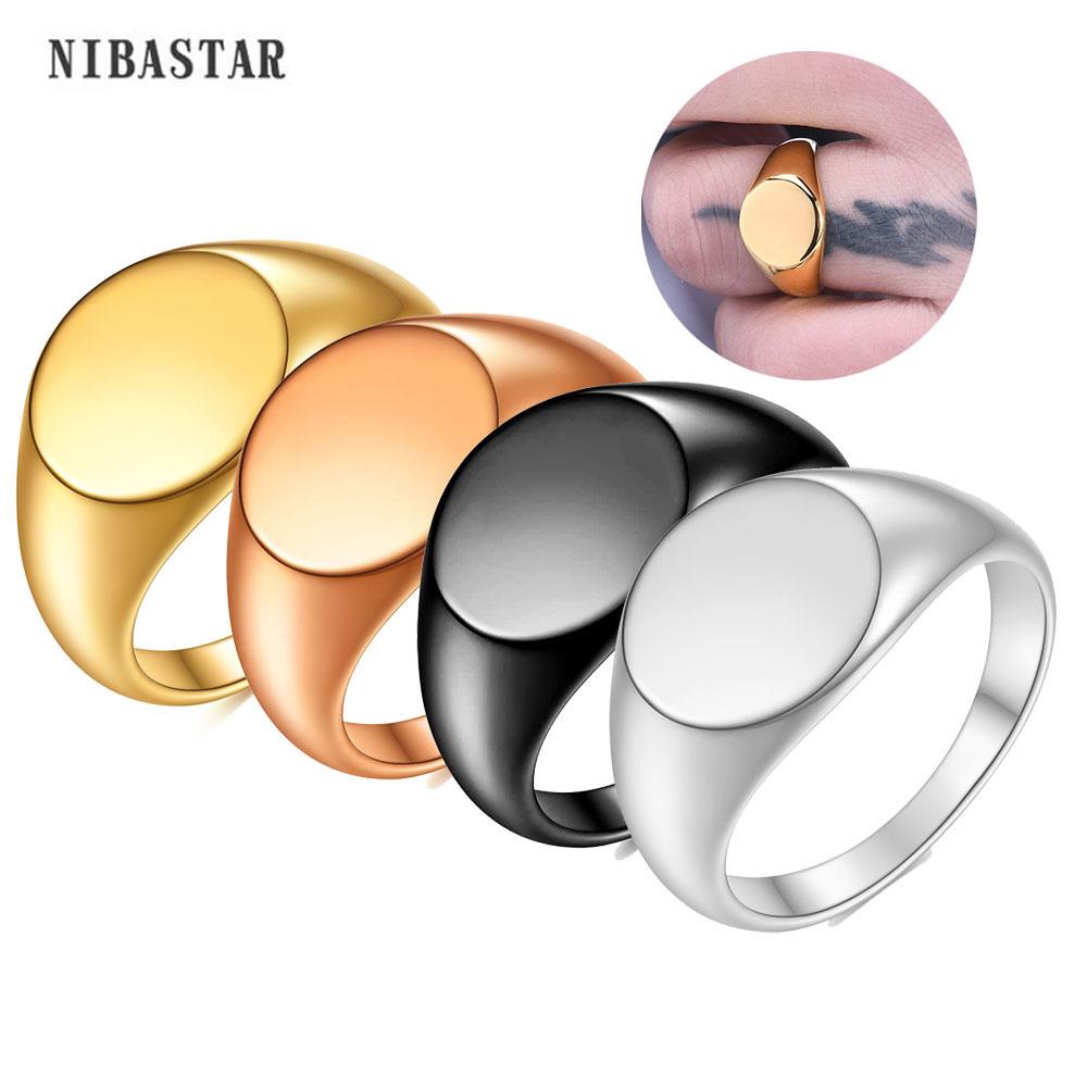 Women Signet Ring Polished Seal Chunky Oval Width Ring Stainless Steel Simple Punk Fashion Jewelry Accessories