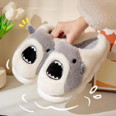 Pantoufles en coton requin dessin animé maison antidérapantes intérieur pelucheux chaud pelucheux semelle épaisse pantoufles antidérapantes
