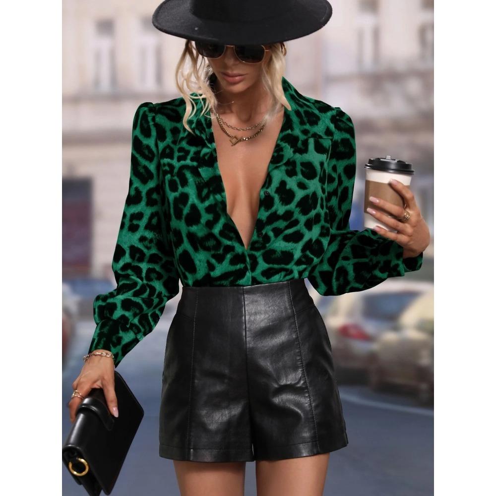Simple And Clear Love Flower Print Ladies Casual Long Sleeve Lapel Shirt Outdoor Casual Ladies Shirt Urban Street Fashion Shirt