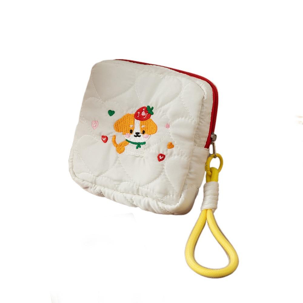 Large Capacity Embroidery Dog Cosmetic Bag Ins Style Coin Purse Cute Square Cosmetic Pouch  Outdoor