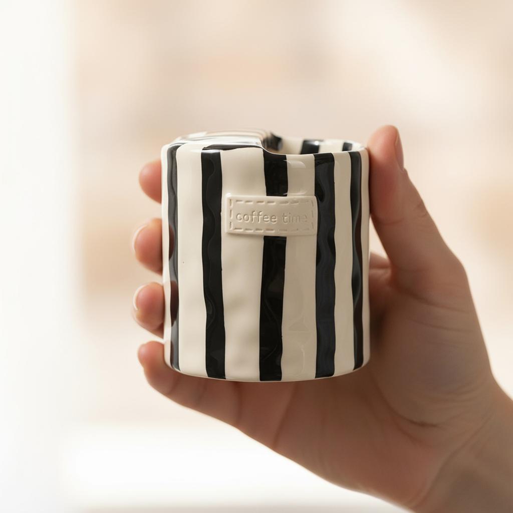 Hand-Painted Retro Striped Ceramic Coffee Mug Tea Cup for Milk Coffee Juice Latte Hot Cold Drinks Christmas Gift Drinkware