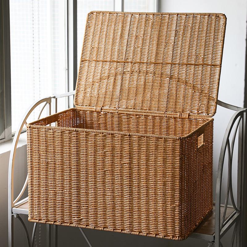 Extra großer Aufbewahrungskorb aus geflochtenem Rattanimitat mit Deckel für Kleidung