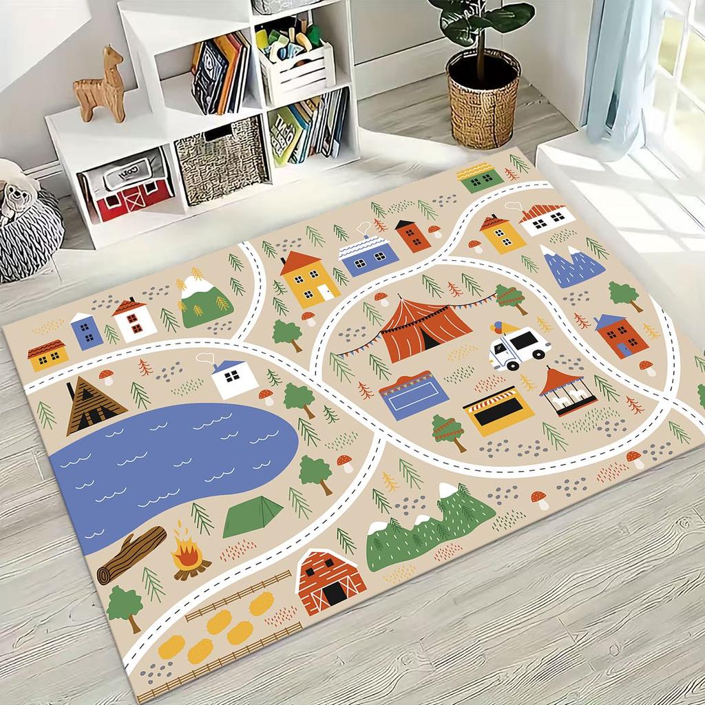Child Urban City Road Traffic Learning Interactive Game Playroom Rug for Bedroom Living Room Sofa Home Doormat Decor,Non-slip