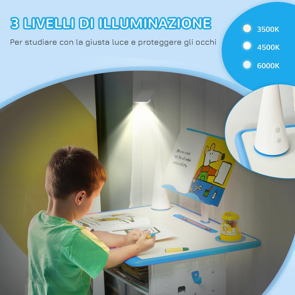 Kids Desk and Chair Set Adjustable Height Study Table Set with Drawer, Book Stand, Pen Slot - Blue