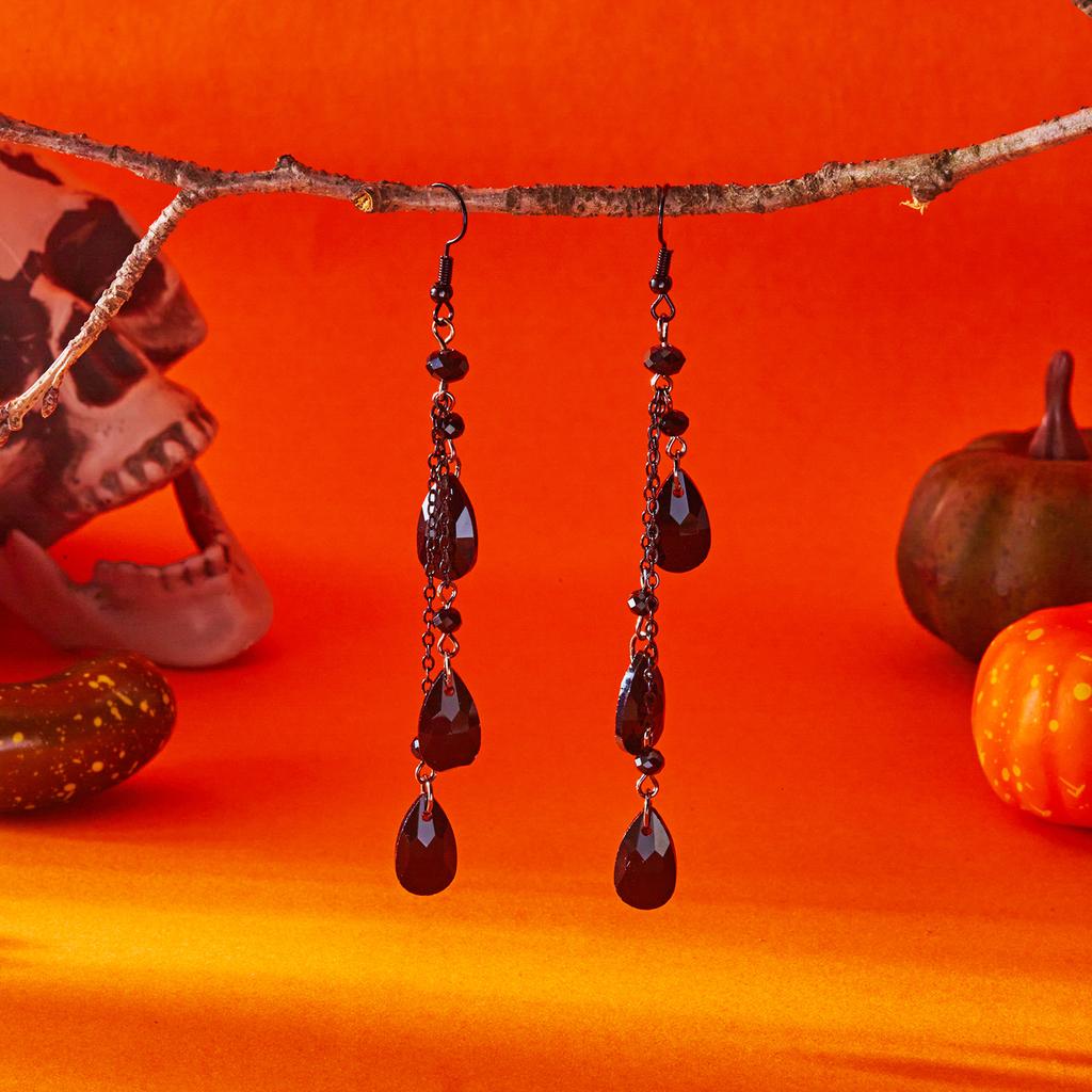 Fashion Black Crystal Waterdrop Earrings for Women Punk Asymmetric Star Moon Long Tassel Earring Girls Party Daily Wear Jewelry