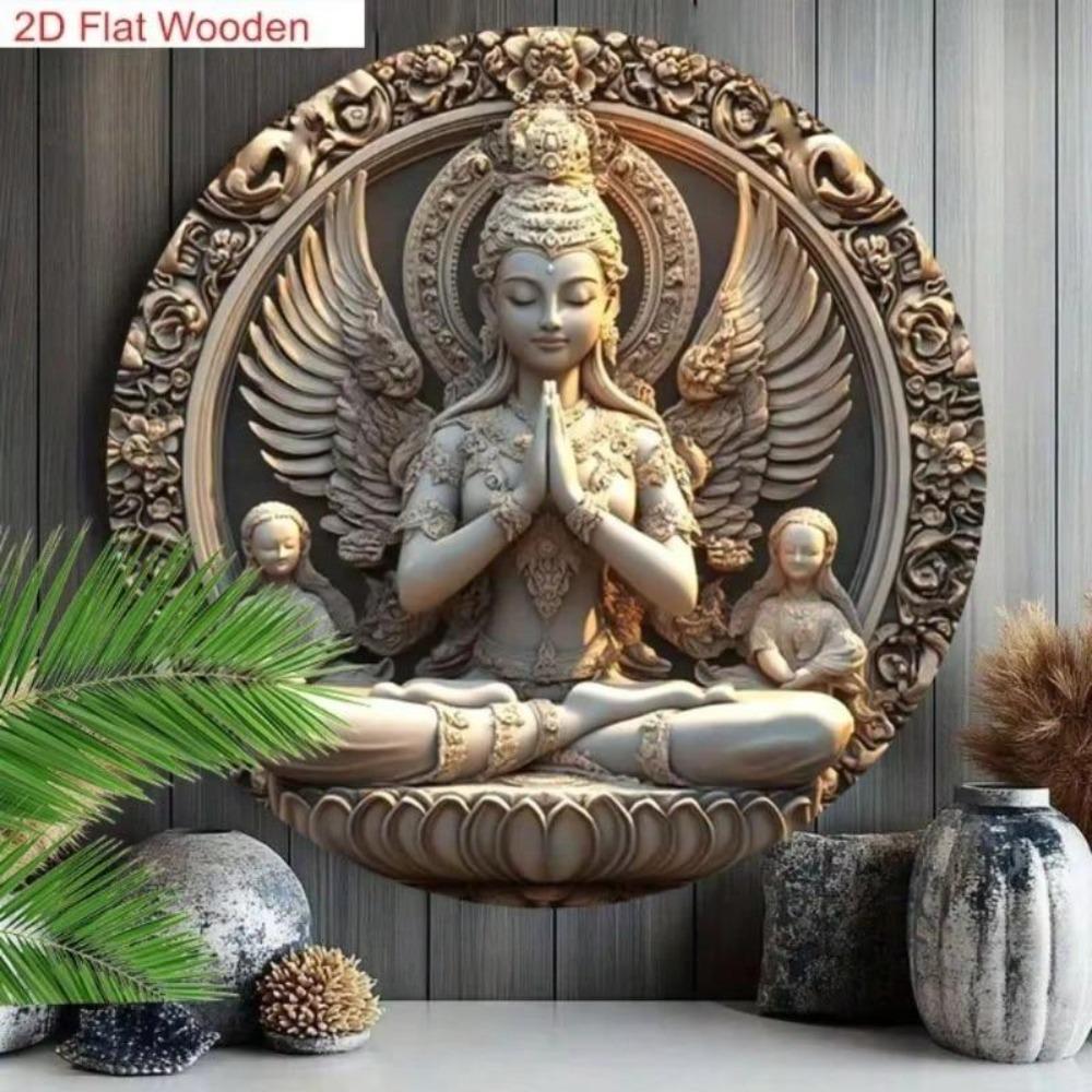 Buddha Metal Wall Art Hand Carved 2D Flat Sign Home Office Decor