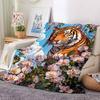 1PC Tiger Floral Print Print Blanket, Soft Throw Blanket - Warm & Cozy for Couch, Bed, Office, and Travel , Christmas present yy250912232