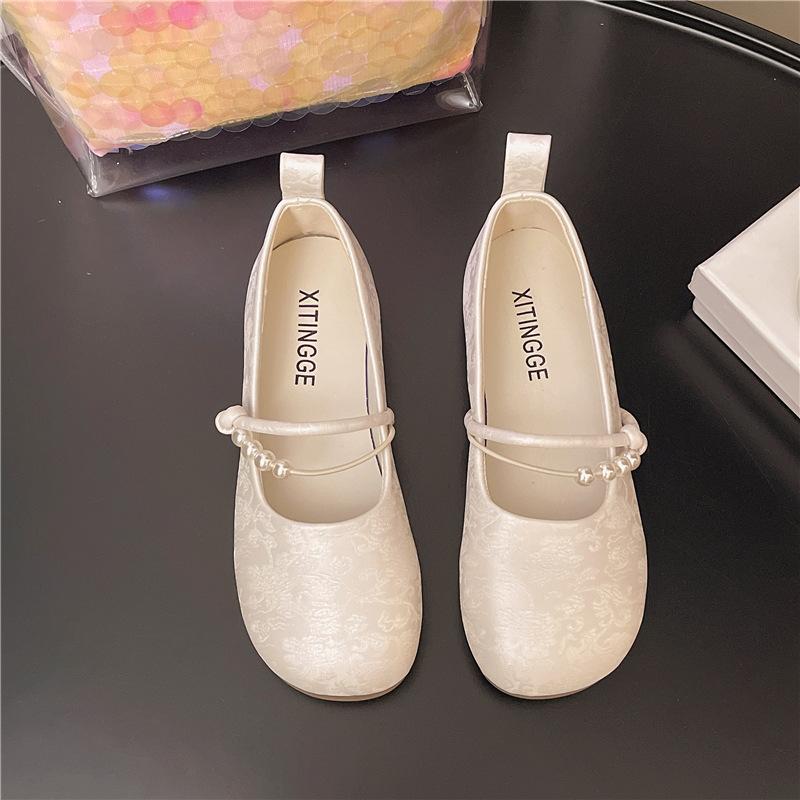 Chinese national style Mary Jane shoes evening gentle wind with skirt French beautiful fairy wind shallow mouth single shoes women's shoes