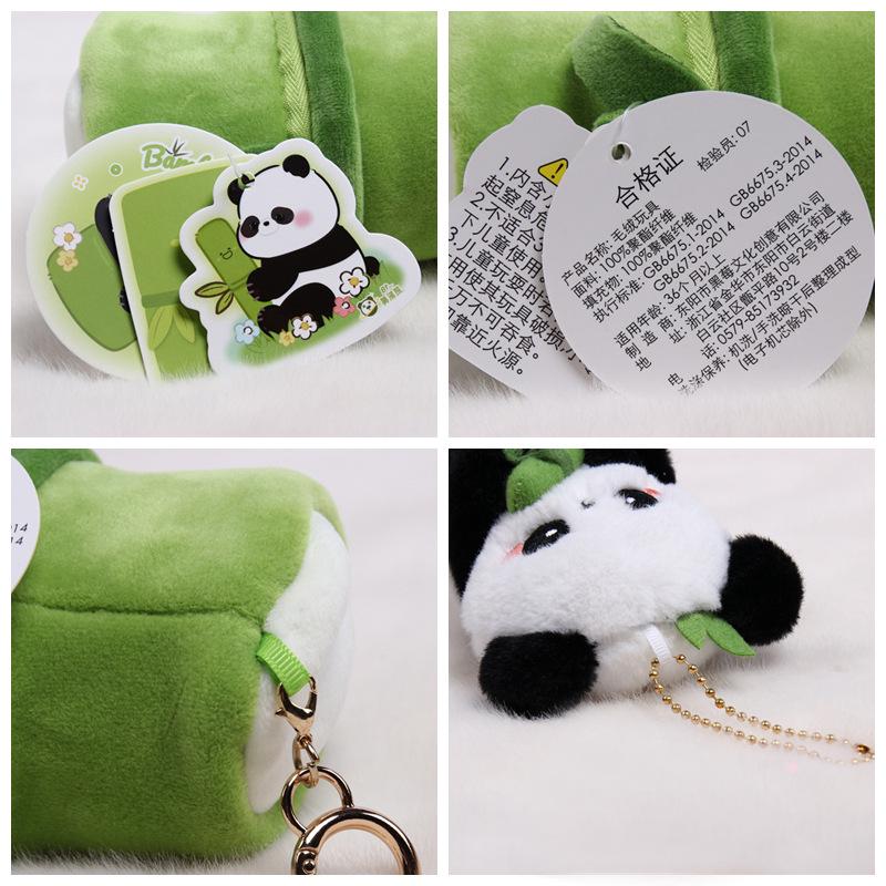 Breloc Pandă din Bambus - Tub de Bambus Autentic Păpușă Pandă pentru Ghiozdane