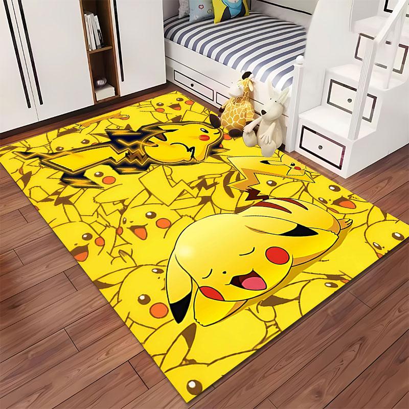 Yellow Cartoon Pikachu Pattern Carpet suitable as a non-slip mat for the living room or bedroom sofa