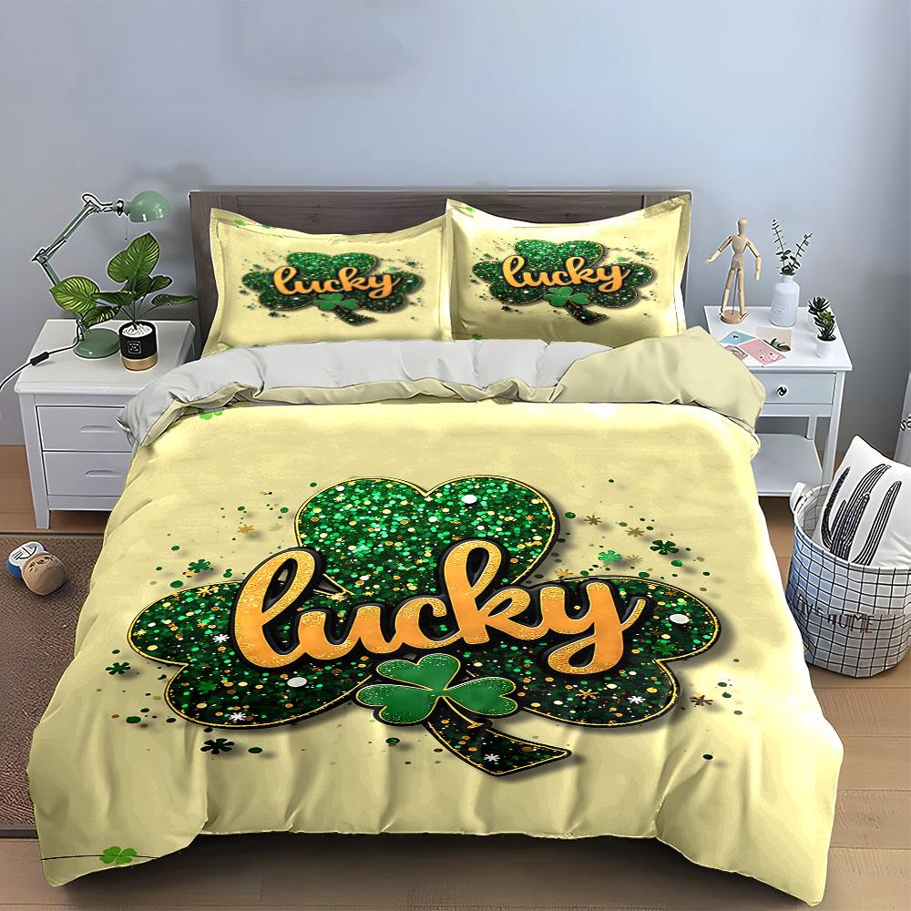 Lucky Clover Glitter Design Bedding Duvet Cover Set Duvet Cover Pillowcases (1 * Duvet Cover 2 * Pillowcases, Without Duvet Insert)