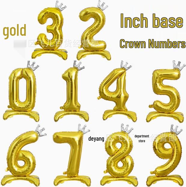 32-Inch Ins Style Digital Standing Crown Base Foil Balloon for Children's First Birthday