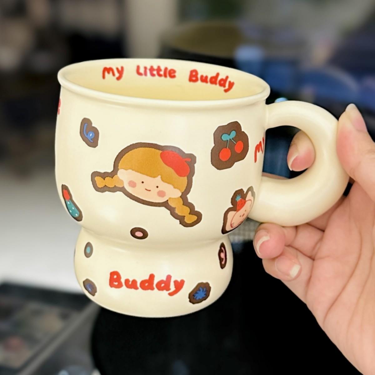 Cute Cartoon Ceramic Mugs Personalized Graffiti Stickers  Couple Cups Creative Tall Glasses  Household Water Cups As Souvenirs t 400ml