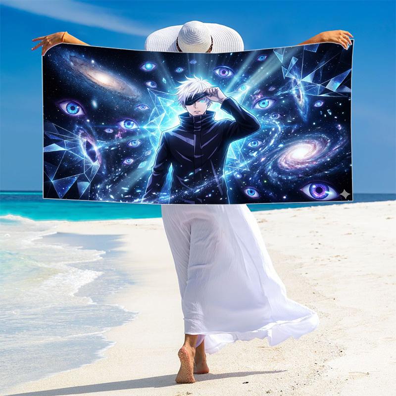 Gojo Satoru Print Beach Towel, Large Soft Quick Dry Towel for Beach Camping Swimming