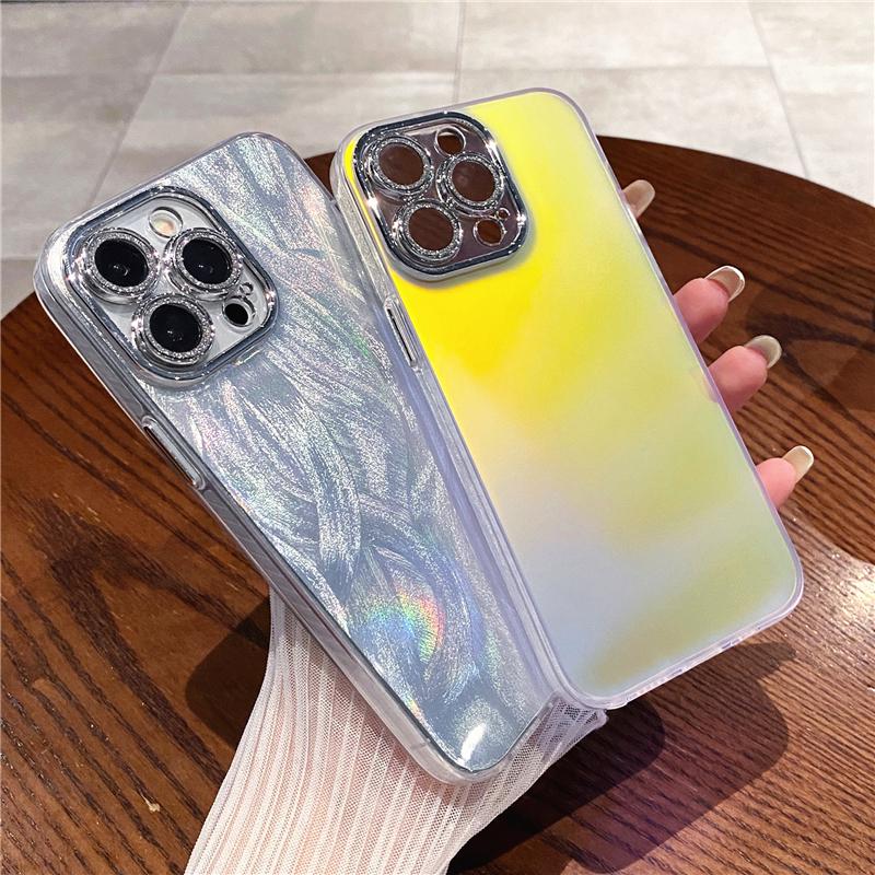 For iPhone 15 Pro Max Luxury Colorful Pattern Soft Frame Phone Case For iPhone 11 12 13 14 16 Plus Glitter Lens Protective Cover