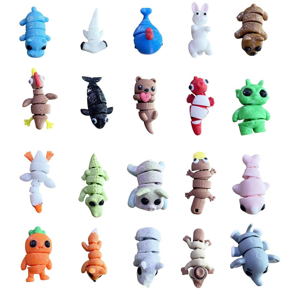 HUAJUN 3D-gedrucktes Mini-Spielzeug, 24 Stück, Transparenter Kunststoff-Aufbewahrungskoffer, Kleine Mini 3D-gedruckte Tierfiguren, Tragbar, Einfache Aufbewahrung, Niedlich, Klein