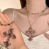 Creative Patterned Cross Synthetic Gemstone Necklace In Gothic Style