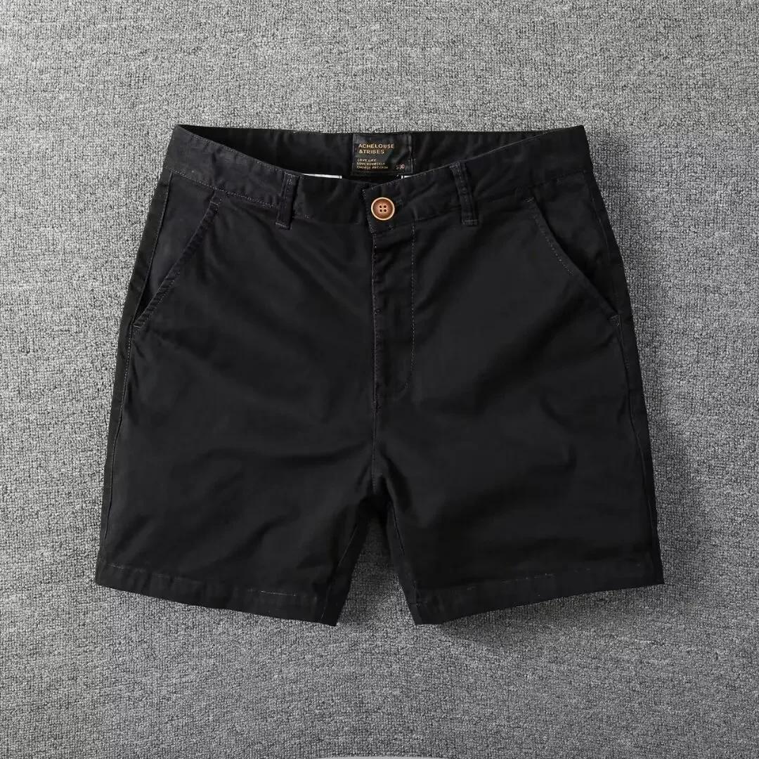 

Summer Solid Color Slim Fit Loose Fit Thin Three-quarter Length Pants Workwear Men s Casual Cotton Shorts S чорний