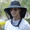 1pc Unisex Outdoor Mesh Hat & Integrated Face Mask - Breathable Fishing Hat with Adjustable Chin Strap