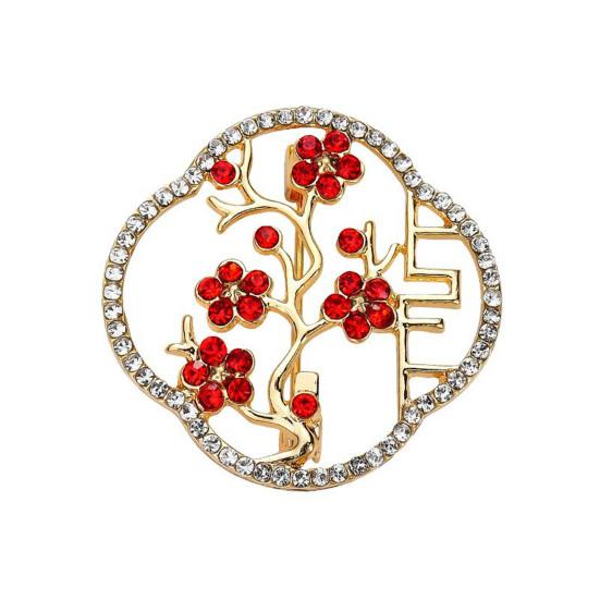

Hollow Plum Blossom Brooch with Red Cubic Zirconia White Rhinestones Chinese Style Suits Coats Scarves Bags Badge золотистый