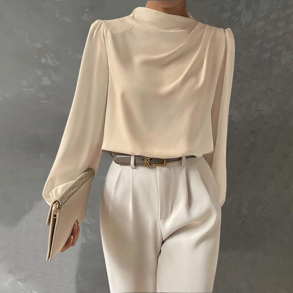 Women's Color Satin Elegant Long Sleeve Blouse
