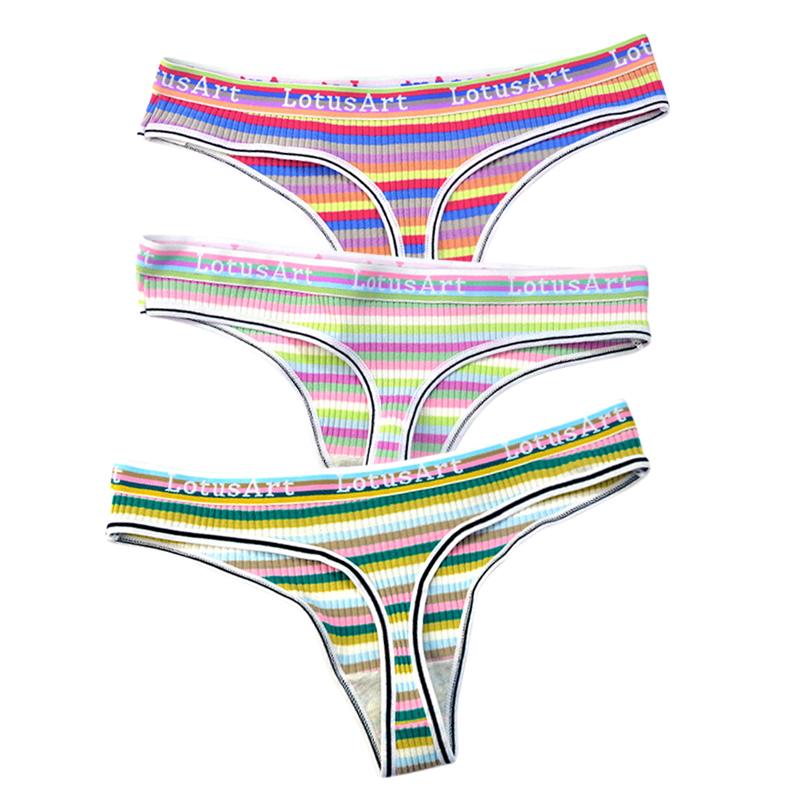 YOUULAR 3 Teile/los Mode Frauen Baumwolle Nahtlose G-string Sexy Bunte Gestreifte Dessous Höschen Thongs Weibliche Unterwäsche Dessous M-XL