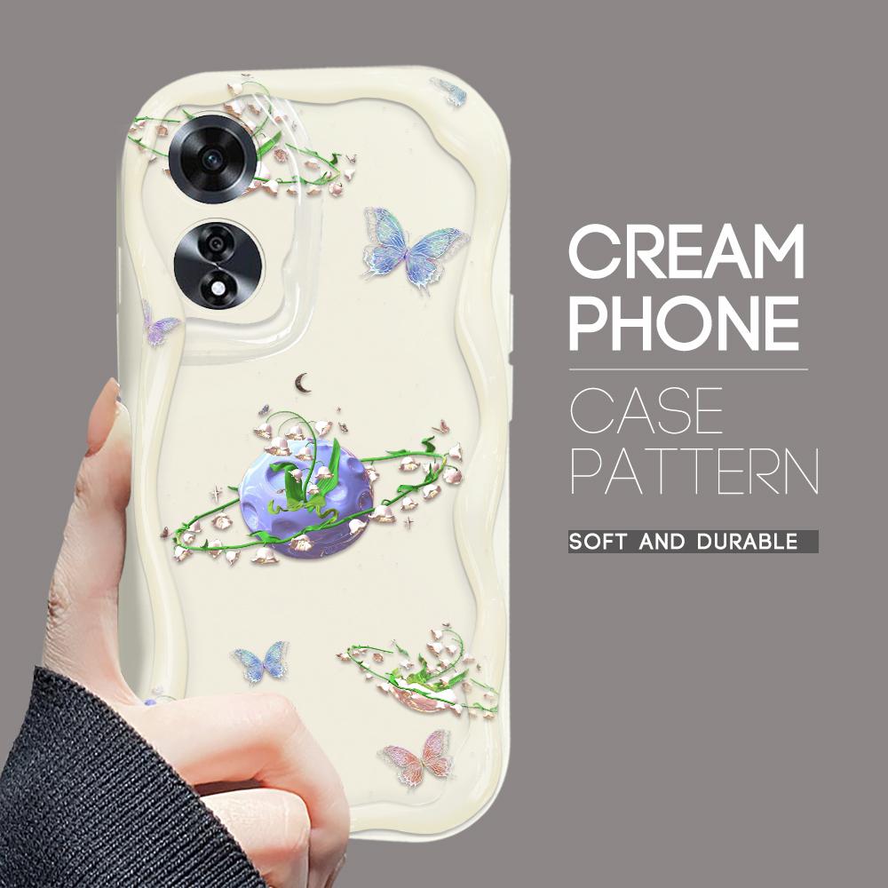 For OPPO A17 A18 A38 A58 A98 Reno7 Z 8Z 8T 11F 11 Pro Realme 12 Lite 12 Pro C30 Flowers Cream Texture Casing Wavy Edge Soft Silicone Phone Case