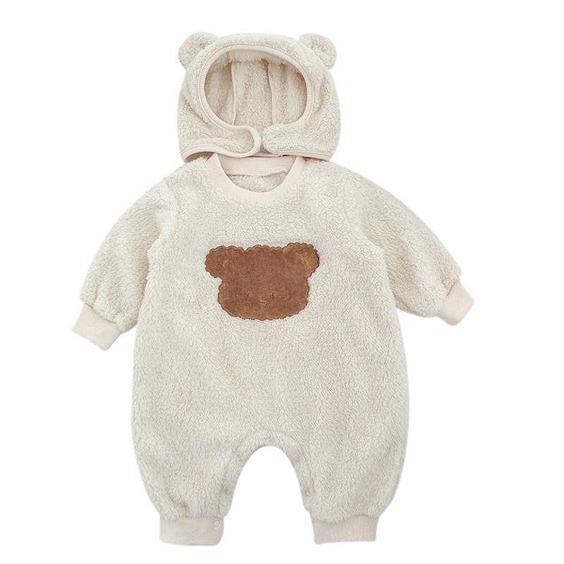 

Детский ромпер и шапочка, комплект из двух предметов, теплый плюшевый мультяшный детский комбинезон для мальчиков и девочек 80