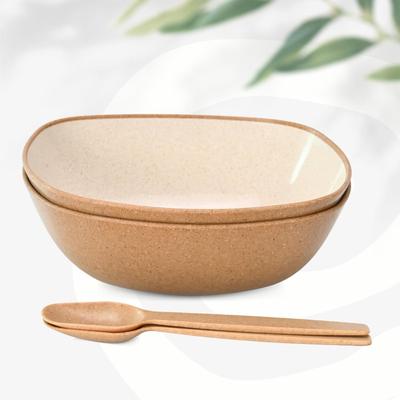 Set of 2 Earth-Friendly Multipurpose Bowls for Kitchen with Spoons | 750 Ml | Made with Rice Husk Biocomposite| Microwave Safe Bowl |