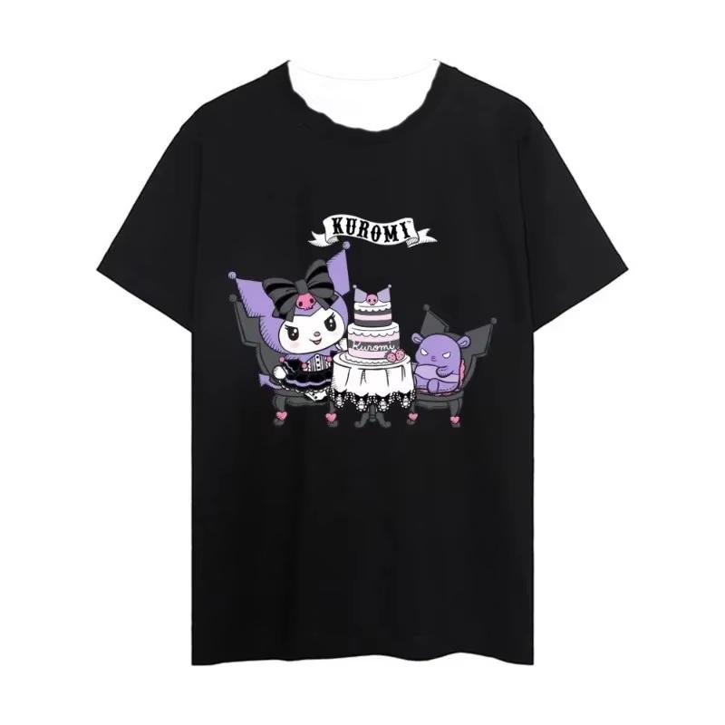 2026 New Summer Kuromi Cute Print Tee Casual Short Sleeve Cotton Tops for Adults Kids Sweet Kawaii Style Daily Outfit